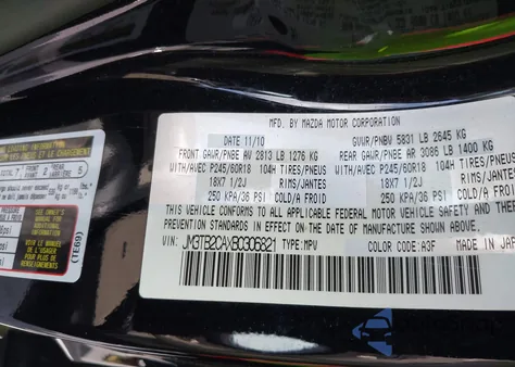 2011 Mazda Cx-9 Touring z USA, uszkodzony, nr VIN JM3TB2CAXB0306821
